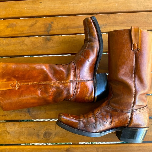 Vintage Cats Paw Leather Square Toe Cowboy Boots - Picture 6 of 11